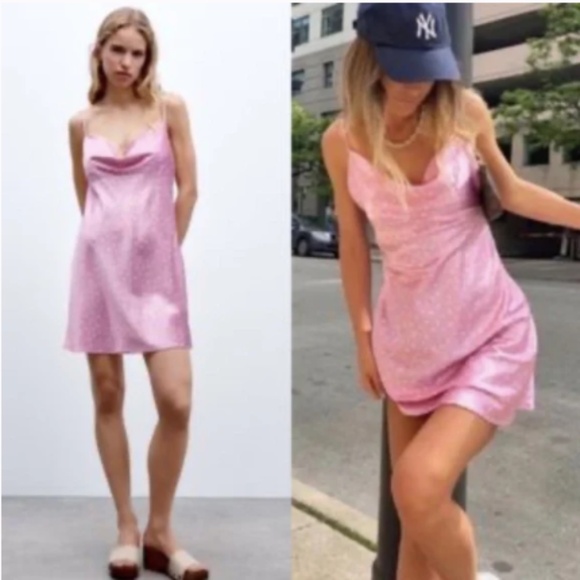 NWT Zara Pink Floral Satin Mini Dress - size Small - Picture 2 of 7